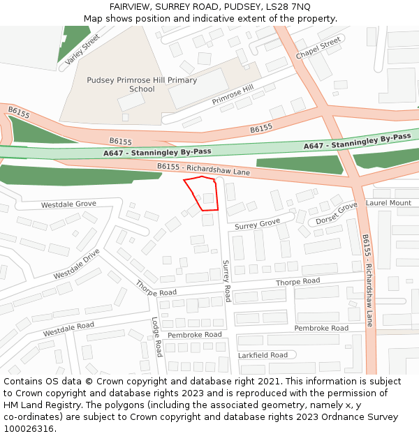 FAIRVIEW, SURREY ROAD, PUDSEY, LS28 7NQ: Location map and indicative extent of plot