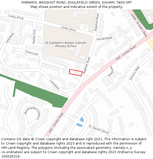 FAIRWAYS, BAGSHOT ROAD, ENGLEFIELD GREEN, EGHAM, TW20 0RT: Location map and indicative extent of plot