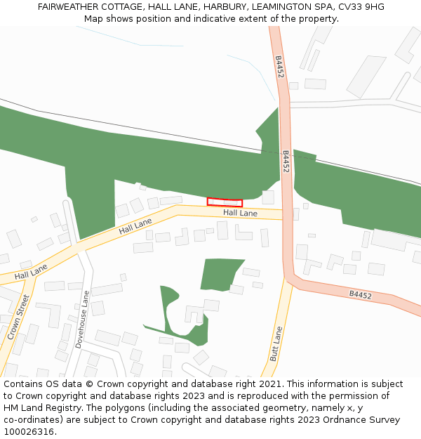 FAIRWEATHER COTTAGE, HALL LANE, HARBURY, LEAMINGTON SPA, CV33 9HG: Location map and indicative extent of plot
