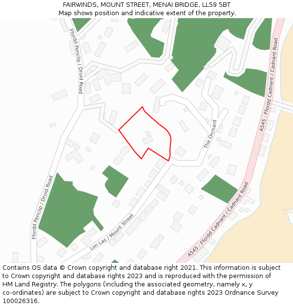 FAIRWINDS, MOUNT STREET, MENAI BRIDGE, LL59 5BT: Location map and indicative extent of plot