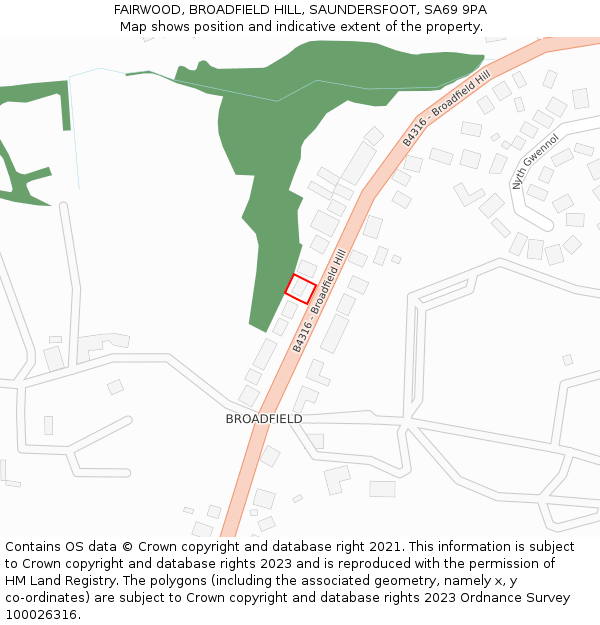 FAIRWOOD, BROADFIELD HILL, SAUNDERSFOOT, SA69 9PA: Location map and indicative extent of plot