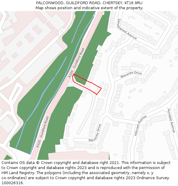 FALCONWOOD, GUILDFORD ROAD, CHERTSEY, KT16 9RU: Location map and indicative extent of plot