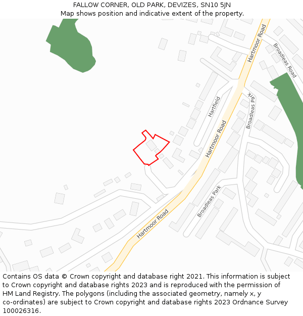 FALLOW CORNER, OLD PARK, DEVIZES, SN10 5JN: Location map and indicative extent of plot