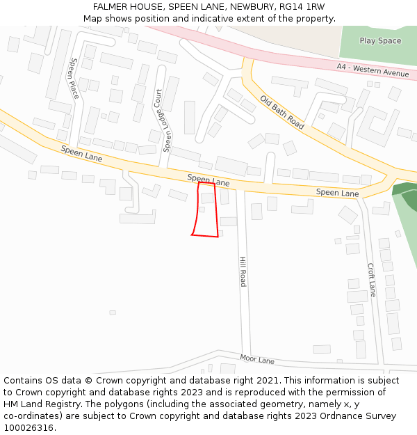 FALMER HOUSE, SPEEN LANE, NEWBURY, RG14 1RW: Location map and indicative extent of plot