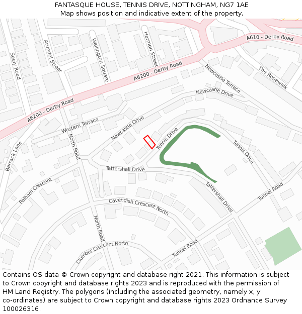 FANTASQUE HOUSE, TENNIS DRIVE, NOTTINGHAM, NG7 1AE: Location map and indicative extent of plot