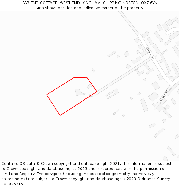 FAR END COTTAGE, WEST END, KINGHAM, CHIPPING NORTON, OX7 6YN: Location map and indicative extent of plot