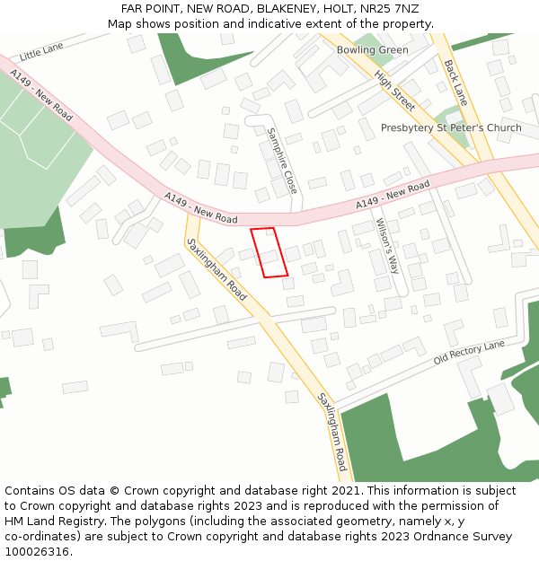 FAR POINT, NEW ROAD, BLAKENEY, HOLT, NR25 7NZ: Location map and indicative extent of plot