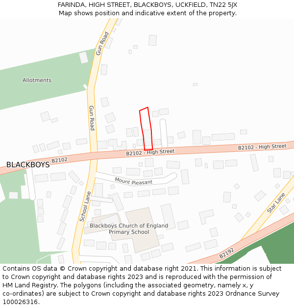 FARINDA, HIGH STREET, BLACKBOYS, UCKFIELD, TN22 5JX: Location map and indicative extent of plot