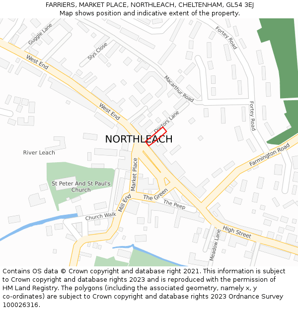 FARRIERS, MARKET PLACE, NORTHLEACH, CHELTENHAM, GL54 3EJ: Location map and indicative extent of plot