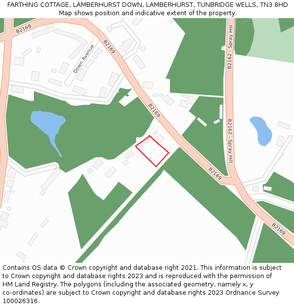 FARTHING COTTAGE, LAMBERHURST DOWN, LAMBERHURST, TUNBRIDGE WELLS, TN3 8HD: Location map and indicative extent of plot