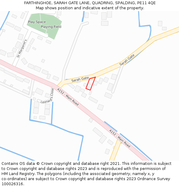 FARTHINGHOE, SARAH GATE LANE, QUADRING, SPALDING, PE11 4QE: Location map and indicative extent of plot
