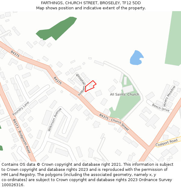 FARTHINGS, CHURCH STREET, BROSELEY, TF12 5DD: Location map and indicative extent of plot