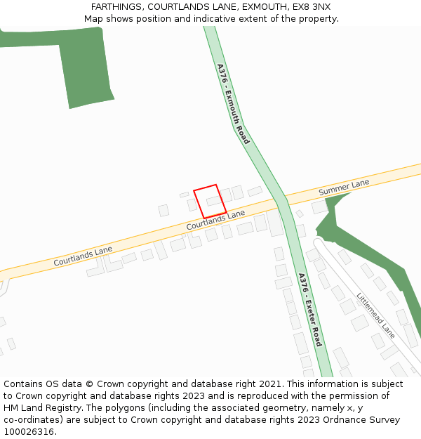 FARTHINGS, COURTLANDS LANE, EXMOUTH, EX8 3NX: Location map and indicative extent of plot