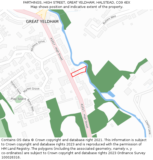 FARTHINGS, HIGH STREET, GREAT YELDHAM, HALSTEAD, CO9 4EX: Location map and indicative extent of plot