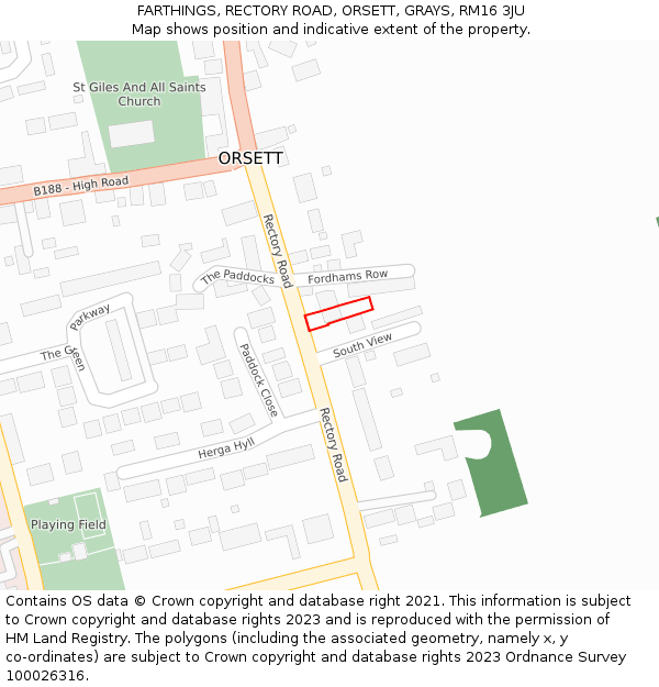 FARTHINGS, RECTORY ROAD, ORSETT, GRAYS, RM16 3JU: Location map and indicative extent of plot