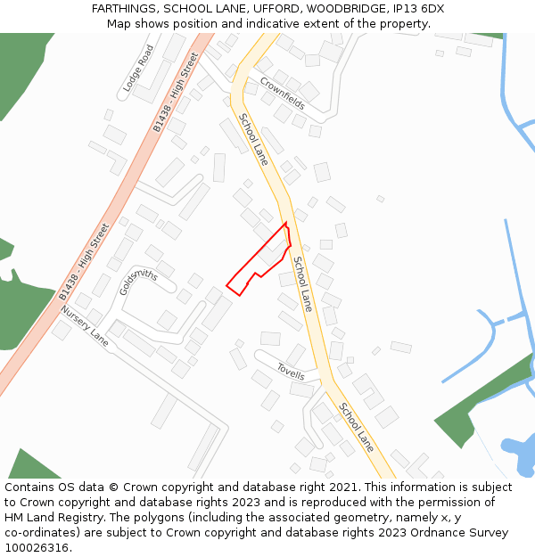 FARTHINGS, SCHOOL LANE, UFFORD, WOODBRIDGE, IP13 6DX: Location map and indicative extent of plot