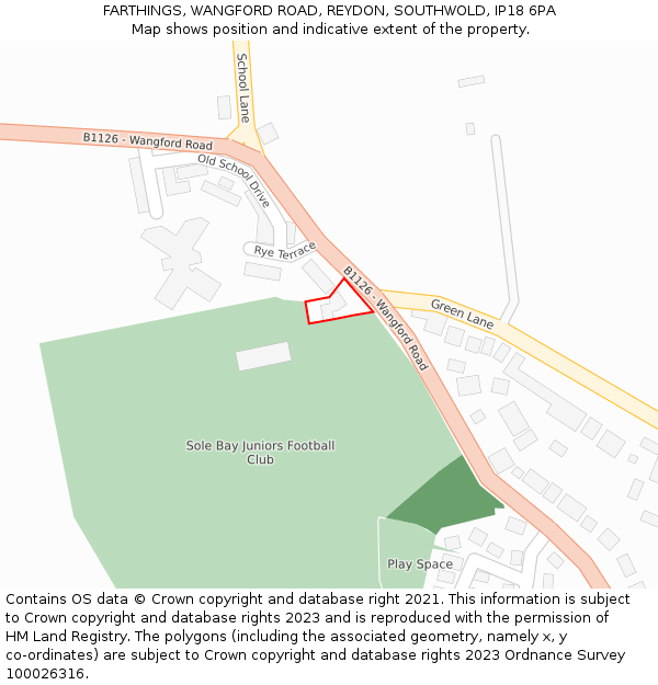 FARTHINGS, WANGFORD ROAD, REYDON, SOUTHWOLD, IP18 6PA: Location map and indicative extent of plot