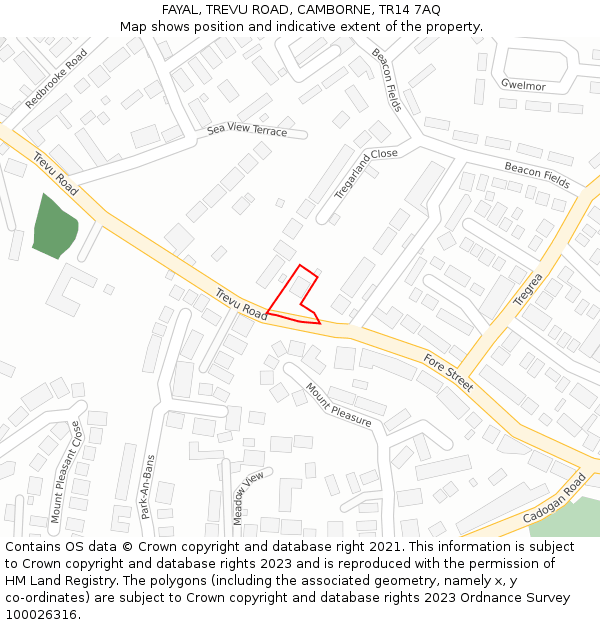 FAYAL, TREVU ROAD, CAMBORNE, TR14 7AQ: Location map and indicative extent of plot