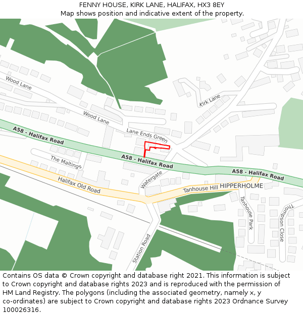FENNY HOUSE, KIRK LANE, HALIFAX, HX3 8EY: Location map and indicative extent of plot
