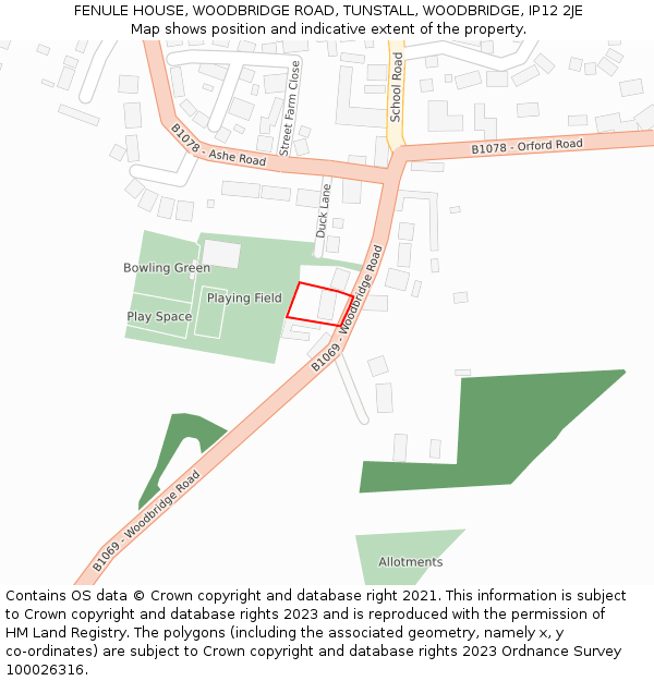 FENULE HOUSE, WOODBRIDGE ROAD, TUNSTALL, WOODBRIDGE, IP12 2JE: Location map and indicative extent of plot