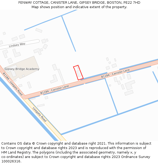 FENWAY COTTAGE, CANISTER LANE, GIPSEY BRIDGE, BOSTON, PE22 7HD: Location map and indicative extent of plot
