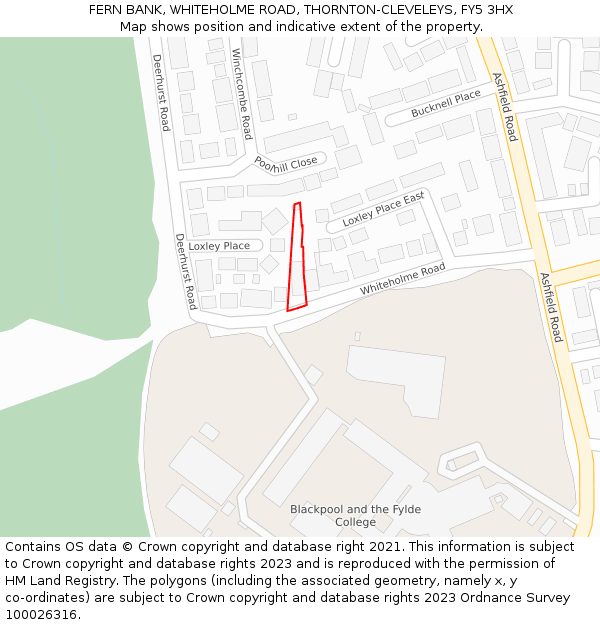 FERN BANK, WHITEHOLME ROAD, THORNTON-CLEVELEYS, FY5 3HX: Location map and indicative extent of plot