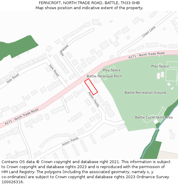 FERNCROFT, NORTH TRADE ROAD, BATTLE, TN33 0HB: Location map and indicative extent of plot