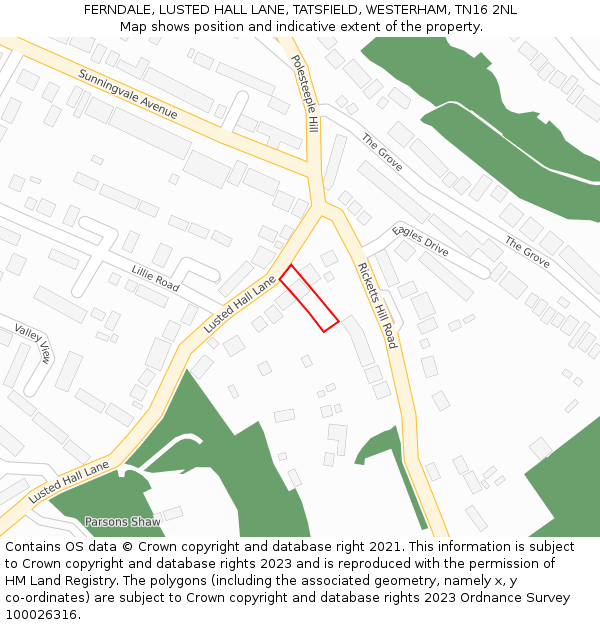 FERNDALE, LUSTED HALL LANE, TATSFIELD, WESTERHAM, TN16 2NL: Location map and indicative extent of plot