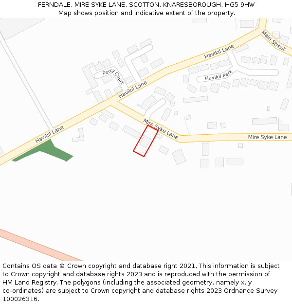 FERNDALE, MIRE SYKE LANE, SCOTTON, KNARESBOROUGH, HG5 9HW: Location map and indicative extent of plot