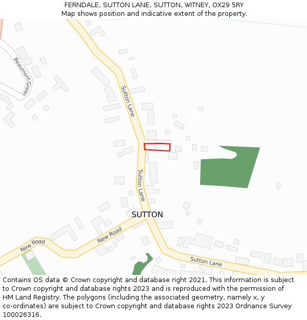 FERNDALE, SUTTON LANE, SUTTON, WITNEY, OX29 5RY: Location map and indicative extent of plot