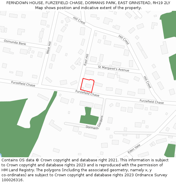 FERNDOWN HOUSE, FURZEFIELD CHASE, DORMANS PARK, EAST GRINSTEAD, RH19 2LY: Location map and indicative extent of plot