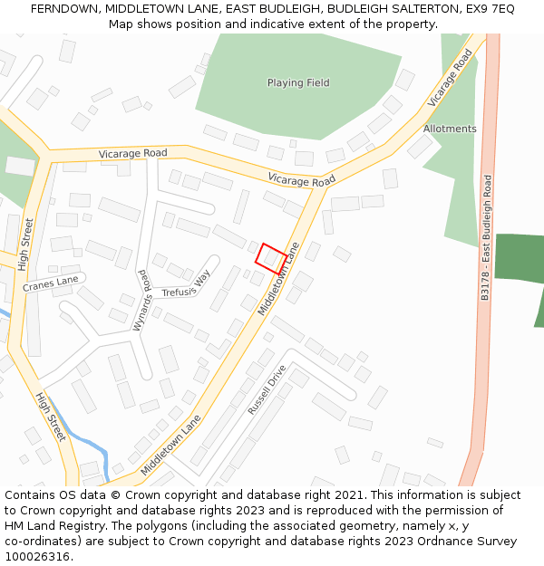 FERNDOWN, MIDDLETOWN LANE, EAST BUDLEIGH, BUDLEIGH SALTERTON, EX9 7EQ: Location map and indicative extent of plot
