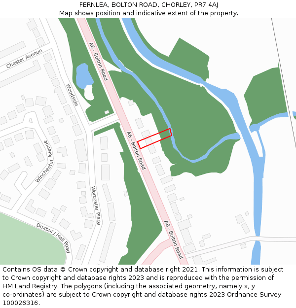 FERNLEA, BOLTON ROAD, CHORLEY, PR7 4AJ: Location map and indicative extent of plot
