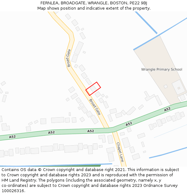 FERNLEA, BROADGATE, WRANGLE, BOSTON, PE22 9BJ: Location map and indicative extent of plot