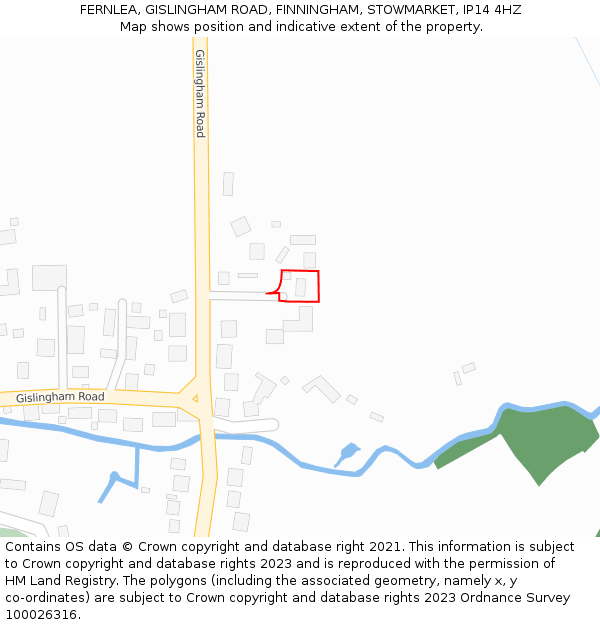 FERNLEA, GISLINGHAM ROAD, FINNINGHAM, STOWMARKET, IP14 4HZ: Location map and indicative extent of plot
