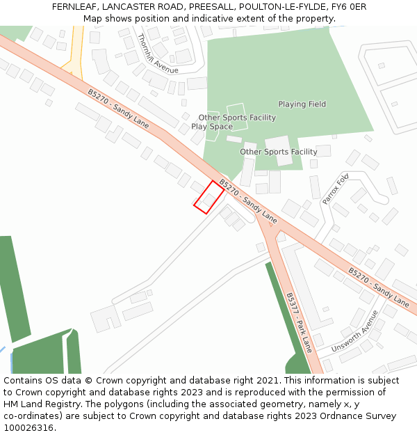 FERNLEAF, LANCASTER ROAD, PREESALL, POULTON-LE-FYLDE, FY6 0ER: Location map and indicative extent of plot