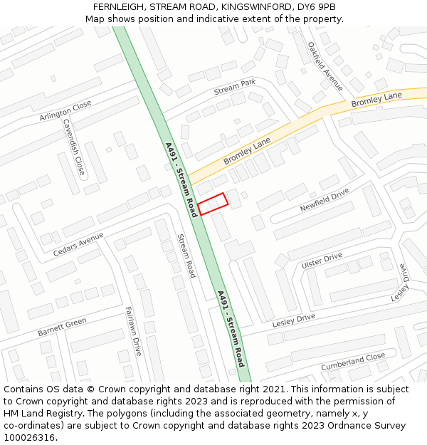 FERNLEIGH, STREAM ROAD, KINGSWINFORD, DY6 9PB: Location map and indicative extent of plot