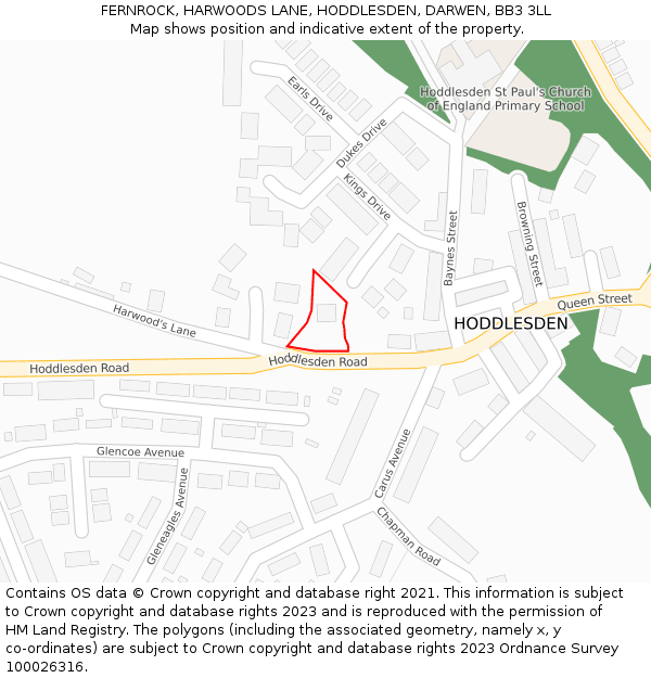 FERNROCK, HARWOODS LANE, HODDLESDEN, DARWEN, BB3 3LL: Location map and indicative extent of plot