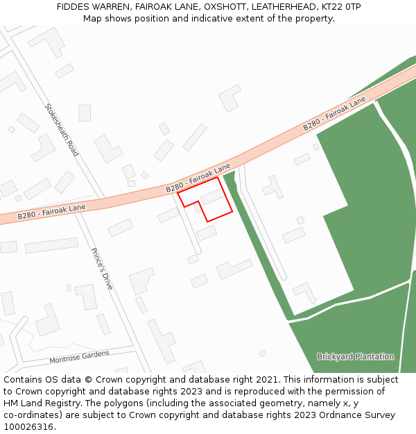 FIDDES WARREN, FAIROAK LANE, OXSHOTT, LEATHERHEAD, KT22 0TP: Location map and indicative extent of plot