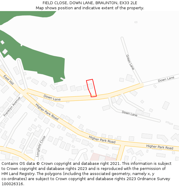 FIELD CLOSE, DOWN LANE, BRAUNTON, EX33 2LE: Location map and indicative extent of plot