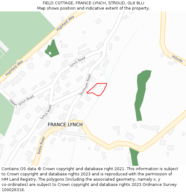 FIELD COTTAGE, FRANCE LYNCH, STROUD, GL6 8LU: Location map and indicative extent of plot