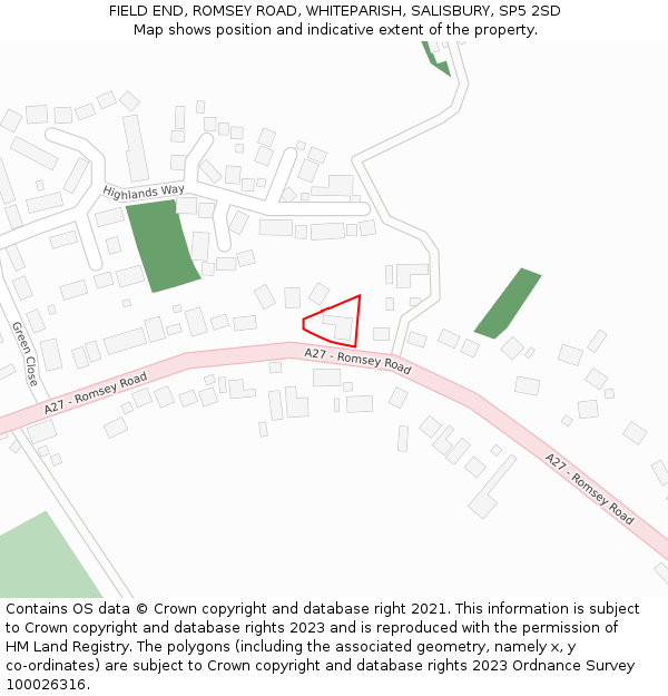 FIELD END, ROMSEY ROAD, WHITEPARISH, SALISBURY, SP5 2SD: Location map and indicative extent of plot