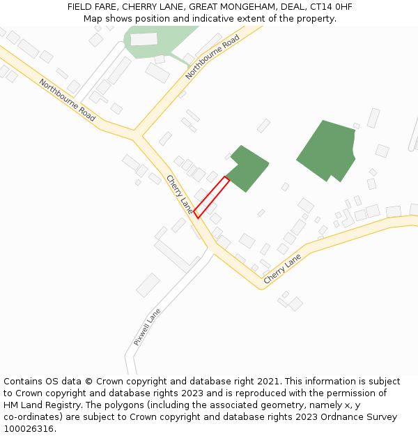 FIELD FARE, CHERRY LANE, GREAT MONGEHAM, DEAL, CT14 0HF: Location map and indicative extent of plot