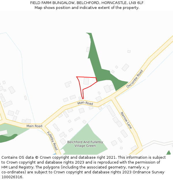 FIELD FARM BUNGALOW, BELCHFORD, HORNCASTLE, LN9 6LF: Location map and indicative extent of plot