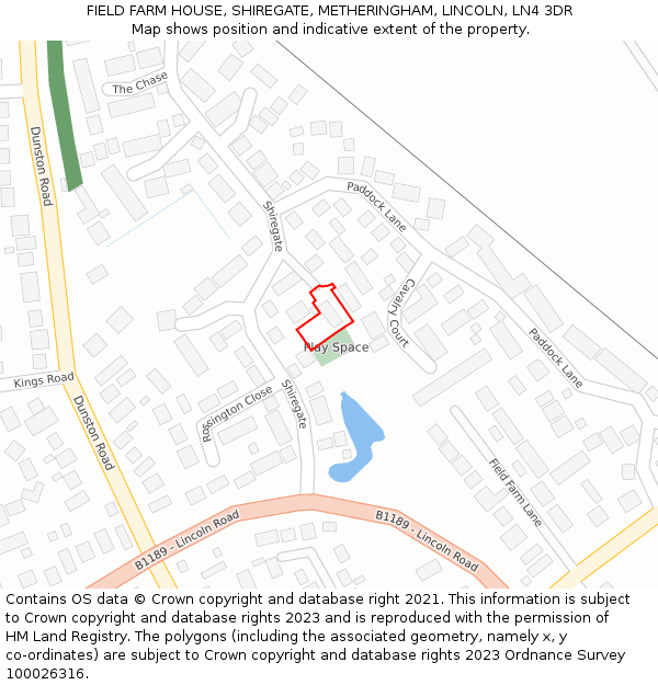 FIELD FARM HOUSE, SHIREGATE, METHERINGHAM, LINCOLN, LN4 3DR: Location map and indicative extent of plot