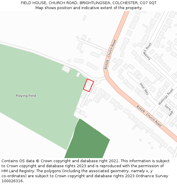 FIELD HOUSE, CHURCH ROAD, BRIGHTLINGSEA, COLCHESTER, CO7 0QT: Location map and indicative extent of plot