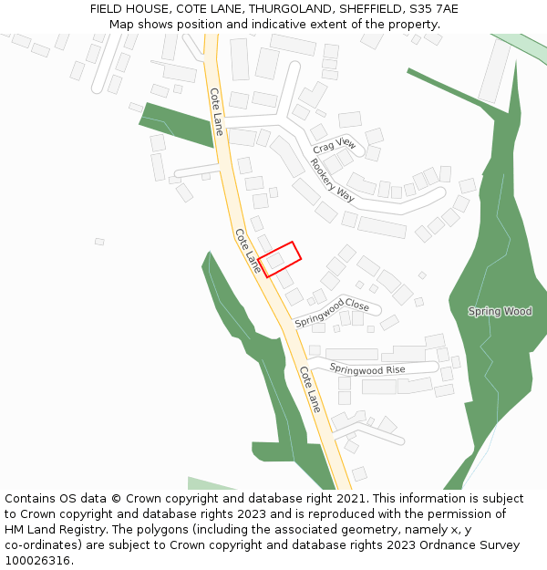 FIELD HOUSE, COTE LANE, THURGOLAND, SHEFFIELD, S35 7AE: Location map and indicative extent of plot