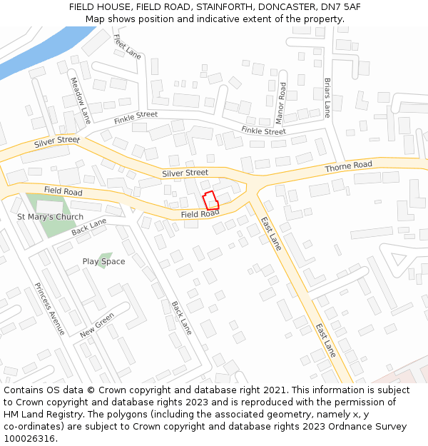 FIELD HOUSE, FIELD ROAD, STAINFORTH, DONCASTER, DN7 5AF: Location map and indicative extent of plot