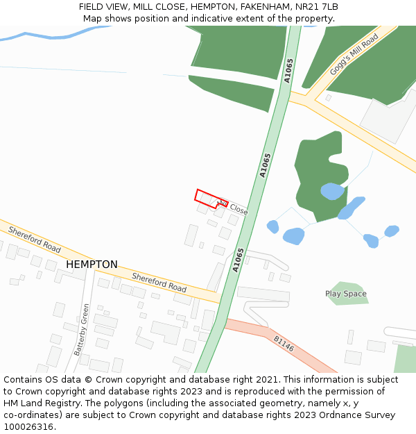 FIELD VIEW, MILL CLOSE, HEMPTON, FAKENHAM, NR21 7LB: Location map and indicative extent of plot
