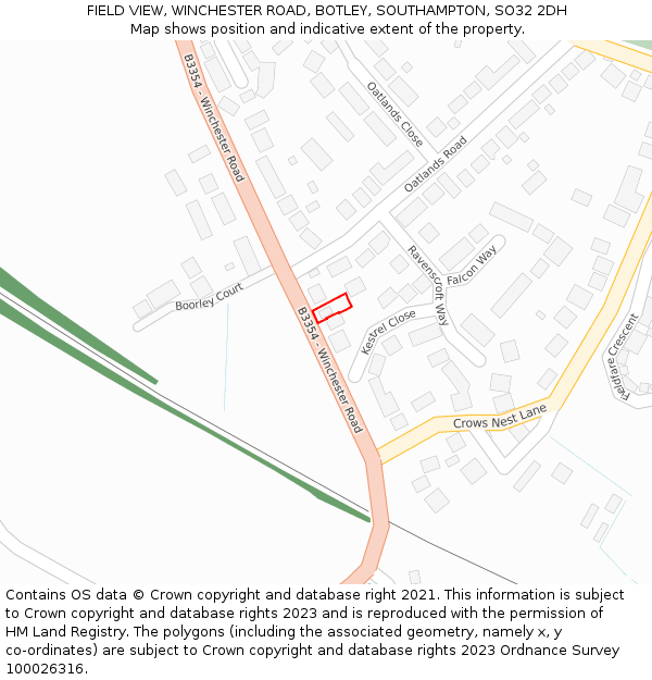 FIELD VIEW, WINCHESTER ROAD, BOTLEY, SOUTHAMPTON, SO32 2DH: Location map and indicative extent of plot